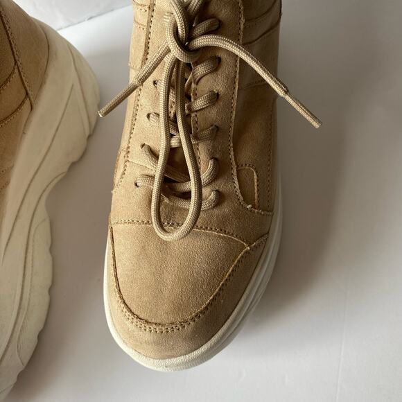 Top Shop Tan Suede Platform Shoes SZ 38 (7) Chuncky Trainers Low Top Mod Sneaker - Picture 3 of 14